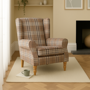 Oxford Brown Tartan Wingback Armchair