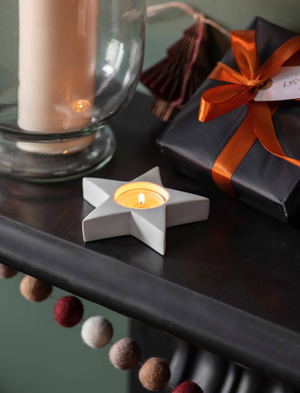 Airdrie Christmas Star Tealight Holders - Porcelain, White, Set of 2