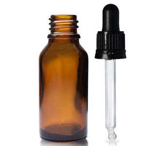 20ml Amber Glass Dropper Bottle & T/E Glass Pipette - Black