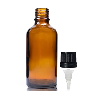 50ml Amber Glass Dropper Bottle & Dropper Cap - Black
