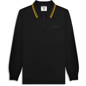 Lambretta Mens Long Sleeve Tipped Polo Shirt - XL / Black/Gold