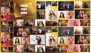 Personalised Birthday Backdrop Banner - Gold Photo Collage - Add Text &amp; 48 Photo Upload