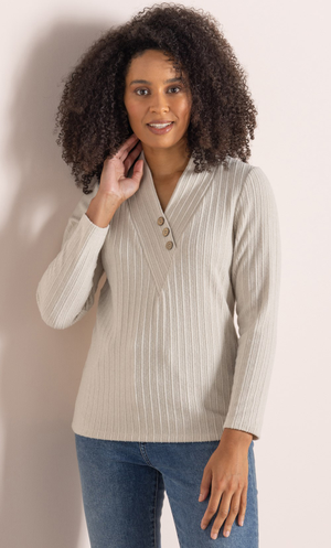 Brushed Rib Knit Top - Oatmeal Marl