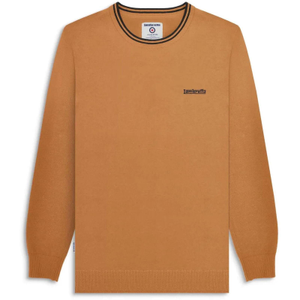 Lambretta Mens Knitted Tipped Long Sleeve Jumper - M / Tobacco/Cream