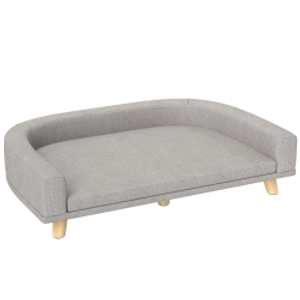 PawHut Sofá para Perros Grandes Cama Elevada para Perros con Cojín Lavable y Patas de Madera Carga 30 kg 98x67x25 cm Gris Claro