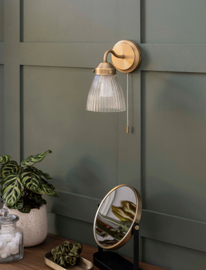 Fovant Bathroom Glass Wall Light - Steel, Brass