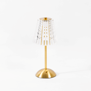 Rechargeable Touch Table Lamp LED Cone Crystal Cut Brass 30cm