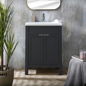 Milano Aston - Black Grey 600mm Traditional Vanity Unit with Basin and Chrome Modern Finger Pull Handles