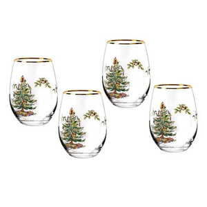 Spode - Christmas Tree Stemless Wine Set 4pce