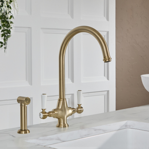 Milano Elizabeth - Traditional Kitchen Mixer Tap with Pull-Out Spray - Brushed Brass