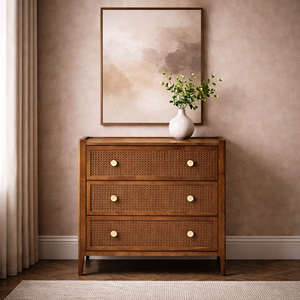 Lombok Walnut Rattan 3 Drawer Chest