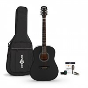 Dreadnought Left Handed Acoustic Guitar & Accessory Pack by Gear4music, Black