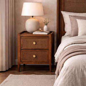 Lombok Walnut Rattan 2 Drawer Bedside Table