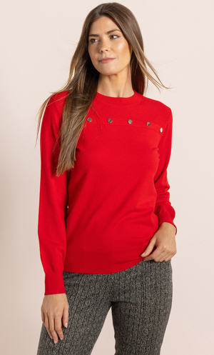 Stud Trim Long Sleeve Jumper - Red