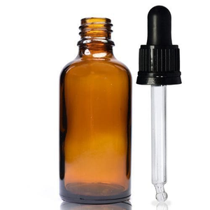 50ml Amber Glass Dropper Bottle & Glass Pipette - Black