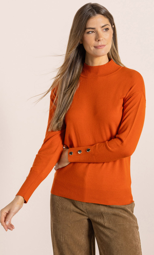 Turtle Neck Stud Trim Jumper - Orange