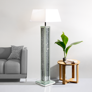 Glam Floor Lamp With Silver Mirror Finish Faux Diamonds