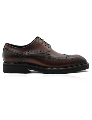 BROWN LEATHER DERBY LACE-UP SEMI BROGUE SHOES