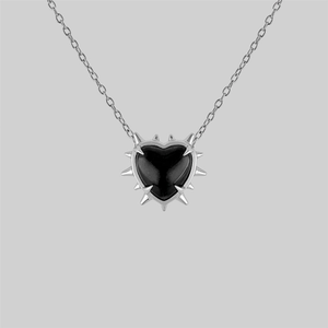 VOID. Spiked Black Glass Heart Necklace - Silver