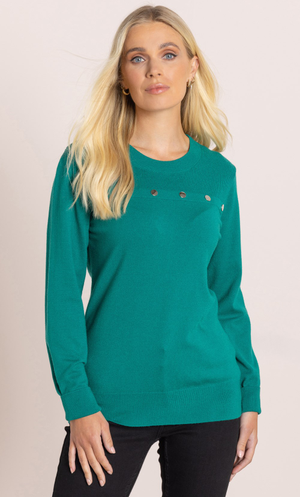 Stud Trim Long Sleeve Jumper - Peacock