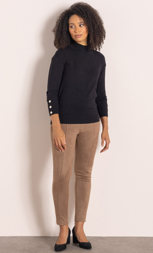 Slim Leg Pull On Suedette Trousers - Walnut