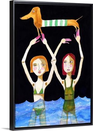 Swimming Girls With Sausage Dog