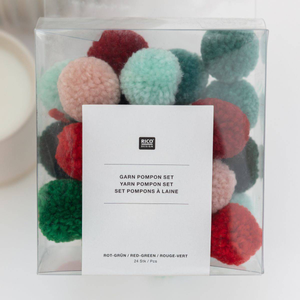 Rico Yarn Pompon Set of 24 Red/Green Mix 