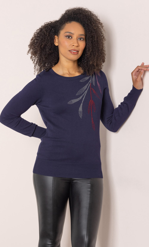Leaf Embellished Jumper - Midnight