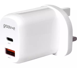 GROOVE DUAL USBA & USBC MAINS CHARGER 20W WHITE