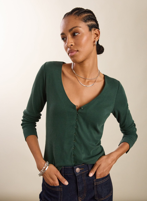 Audrey Button Through V-Neck Top - UK 18 | EU 44 | US 14 / Forest Green