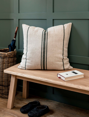 Windrush Stripe Cushion 60X60cm - Linen & Cotton, Forest Green