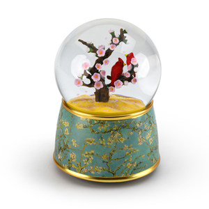 Japanese Cherry Blossom and Cardinals 18 Note Musical Water Globe