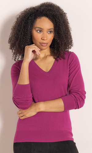 V Neck Stud Trim Jumper - Pink