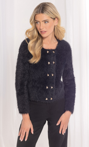 Feather Knitted Cardigan - Black
