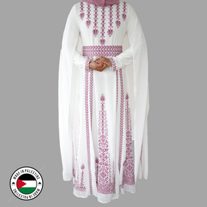 Yaffa Abaya (White & Pink)