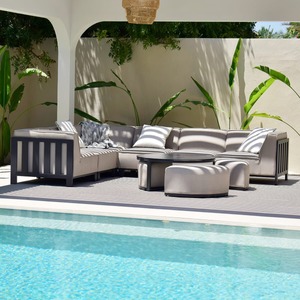 Maze - Outdoor Fabric Ibiza Medium Corner Sofa Set with Round Coffee Table & 3 Footstools - Oatmeal