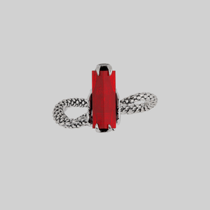 DRAKE. Red Glass Dragon Ring - Silver - Silver / Large