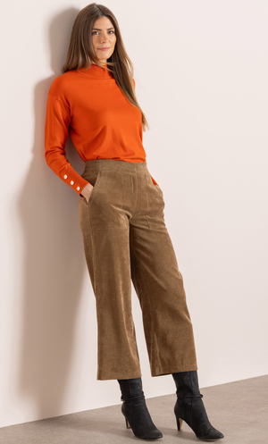 Wide Leg Cord Cropped Trousers - Walnut