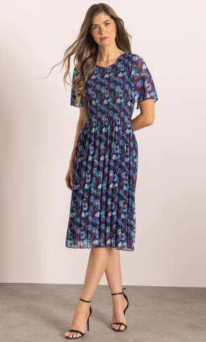 Floral Print Pleated Dress - Black/Multi