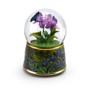 Tranquil Blue Butterfly with Purple Iris Flower 18-Note Musical Water Globe