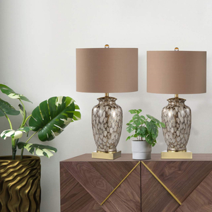 Buro Brown Ceramic Table Lamp With Gold Linen Shade