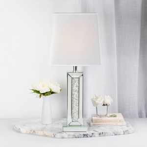 Glam Table Lamp with Silver Mirror Finish and Faux Diamonds