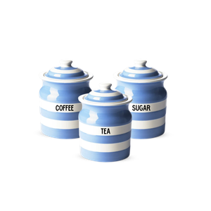 Set of Cornish Blue Tea, Coffee and Sugar Storage Jars 84cl