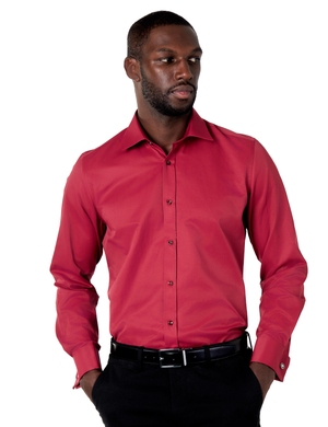 CLASSIC BURGUNDY DOUBLE CUFF TAILORED FIT SHIRT WITH CUFFLINKS