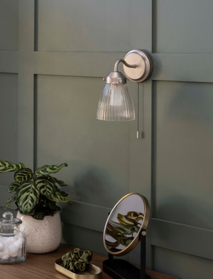 Fovant Bathroom Glass Wall Light - Steel, Satin Nickel Finish
