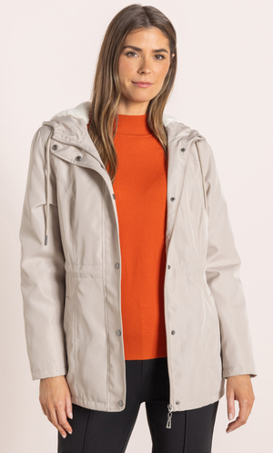 Teddy Lined Hooded Coat - Stone/Cream