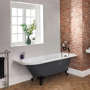 Milano Hest - Stone Grey Traditional Freestanding Right Hand Corner Bath - 1685mm x 750mm - Black Feet