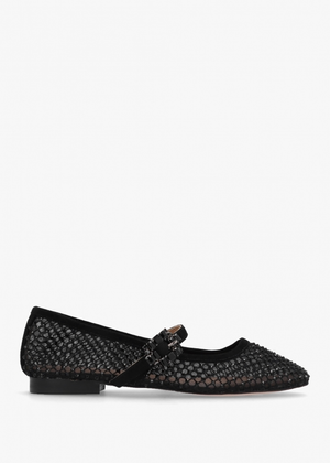 Alma Black Suede Crystal Mesh Mary Jane Pumps