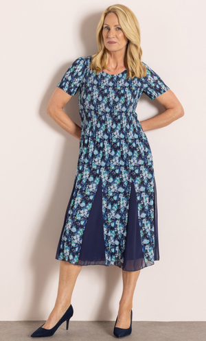 Anna Rose Pleated Floral Print Midi Dress - Midnight Multi