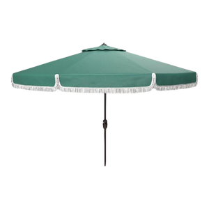 Milan Fringe 9ft Crank Outdoor Push Button Tilt Umbrella - Hunter Green